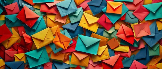 A pile of colorful origami paper envelopes.