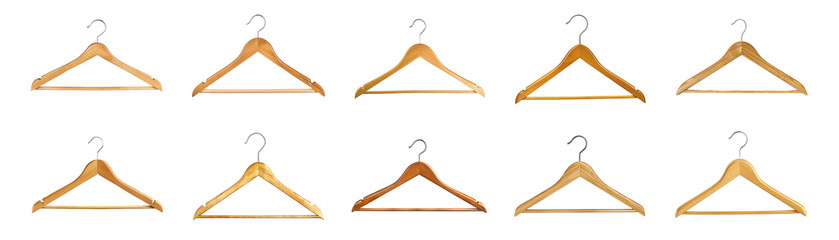 Set of wooden clothes hangers, cut out - stock png.
