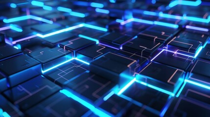 Obraz premium Futuristic digital network: glowing blue cyber grid pattern, representing modern technology and innovation.