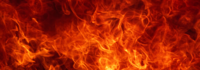 Fototapeta premium Banner Fire explosion flammable car fire on street smoke, hot danger flame burning effect. Fire burn car accident disaster conflagration. Burning red flame high heat inferno explode with copy space