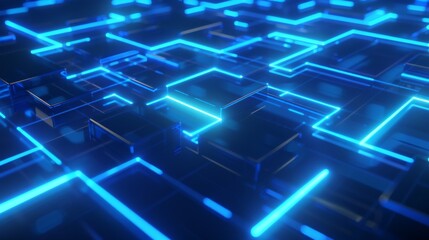 Obraz premium A blue and white image of a computer network. The image is made up of many small squares and rectangles, all of which are blue
