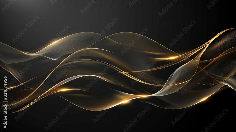 Wall mural elegant gold line decoration on black background luxurious design element