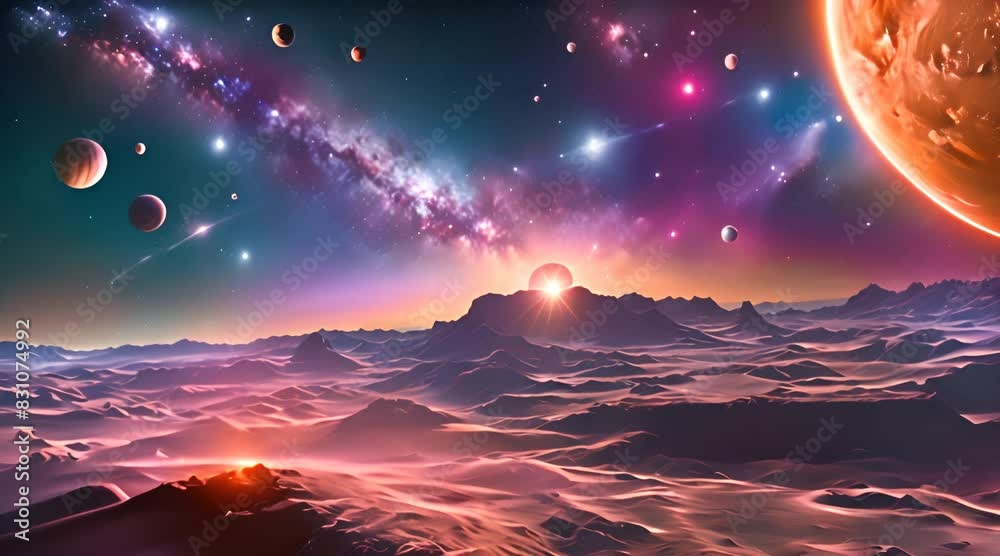 Wall mural a dynamic solar system with colorful planets rotating on their axes