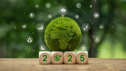New Goals, Plans and Visions for Next Year 2025. Sustainable environment development goals, green...