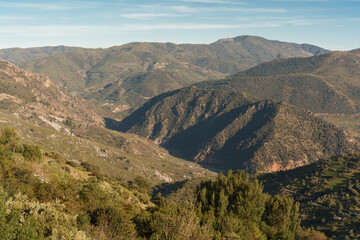 Fototapeta premium sunset view of the mountains and nature of the Alpujarra mountain range in Granada 