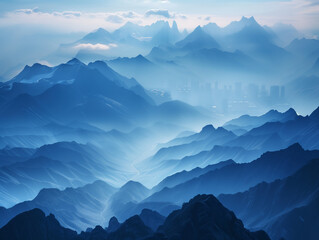 mountains in the mountains blue fog mist sky