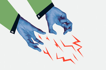 Composite photo collage of hand throw lightning illusion magician trick voltage recourse danger...