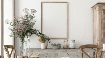 Chic Frame Mockup with Wooden Finish, Ideal for Earthy Art Displays, Warm and Inviting Interior Design