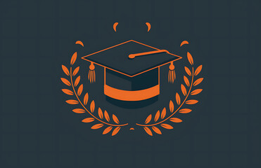 Logotipo  vectorial  de gorro de graduación con cinta y corona de laurel