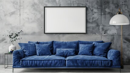 Stylish Frame Mockup in Vibrant Blue Room, Ideal for Bold Art Showcases, Contemporary and Elegant