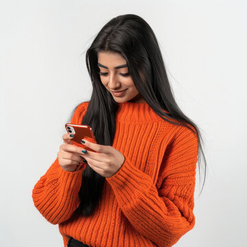 young beautiful indian woman using smart phone