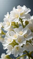 Obraz premium Close up of soft white coral flowers in full bloom, creating a delicate and ethereal floral composition.