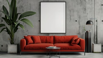 Contemporary Orange Frame Mockup, Perfect for Modern Art Showcases in Vibrant Room, Bold and Stylish