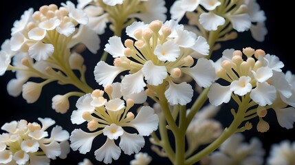 Close up of soft white coral flowers in full bloom, creating a delicate and ethereal floral composition.