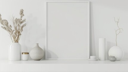 Minimalist White Frame Mockup with Simple Decor, Perfect for Modern and Clean Design Themes