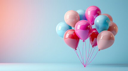 Pastel Pink Blue Balloons Cluster on Gradient Light Blue and Peach Background Celebratory Scene