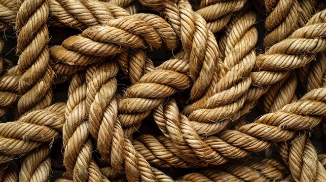 knotted rope arranged in circular pattern overhead view of string texture