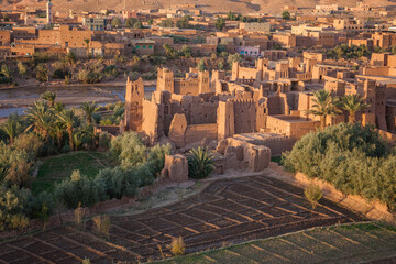 Early morning as Ait Ben-Haddou (also Ait Benhaddou). Ait Ben-Haddou is a so called Ksar (fortified...