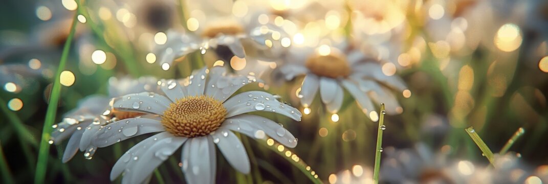 G&auml;nsebl&uuml;mchen glitzern im Morgentau im sanften Licht