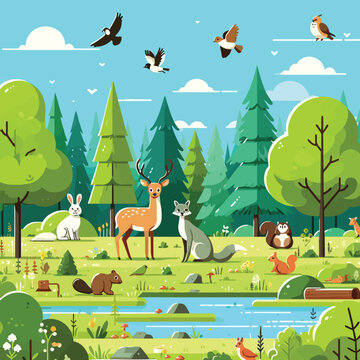 illustration of wildlife in a sustainable forest