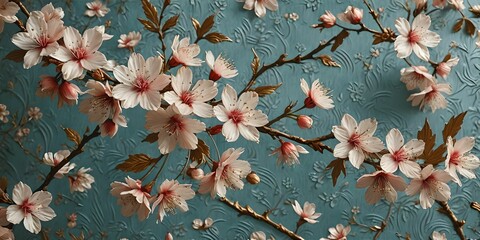 wallpaper depicting an embossed cherry blossom pattern. Set illustrating Japan