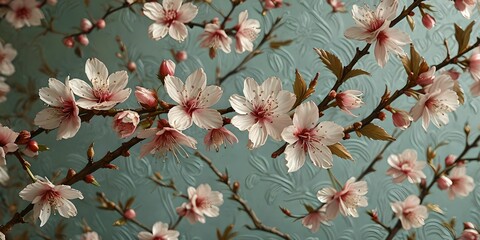 wallpaper depicting an embossed cherry blossom pattern. Set illustrating Japan