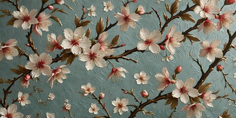 wallpaper depicting an embossed cherry blossom pattern. Set illustrating Japan