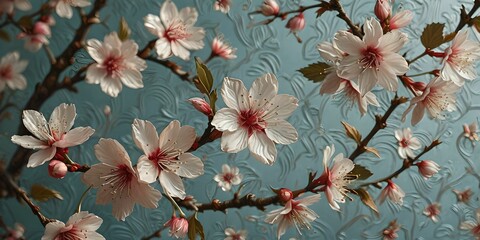 wallpaper depicting an embossed cherry blossom pattern. Set illustrating Japan