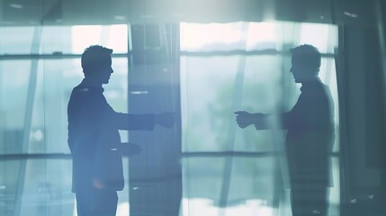 Fototapeta premium Merge with people who match your ambition two businessmen shaking hands during a meeting : Generative AI