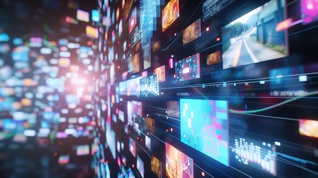 Digital contents concept Social networking service Streaming video NFT Nonfungible token Wide angle visual for banners or  advertisements : Generative AI