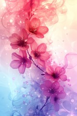 Pink Flowers on Blue and Pink Background