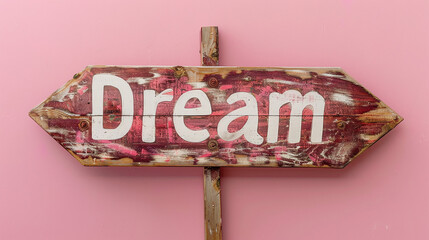 Rustic Wooden Dream Sign with Pink Background Representing Inspiration and Motivation