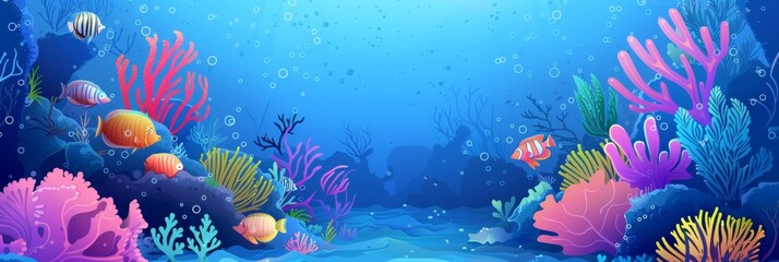 Fototapeta na wymiar Underwater landscape. fish, algae and coral reefs are beautiful and colorful. background with sea vegetation and animals