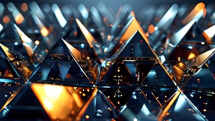 3d digital design art featuring myriad triangles coated in shiny metallic hues