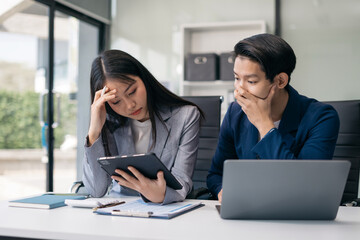 business team are under stress from working for poor work.