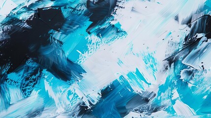abstract acrylic painted background with rough brush strokes in aqua blue black and white handdrawn art