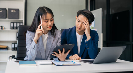 business team are under stress from working for poor work.