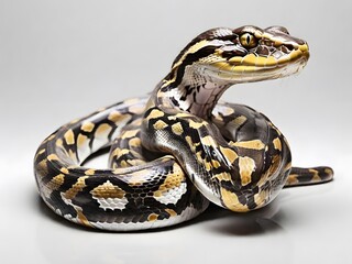 A Reticulated Python snake on a white background. AI generated image