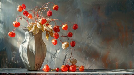 Physalis with red flowers in a vase - Powered by Adobe
