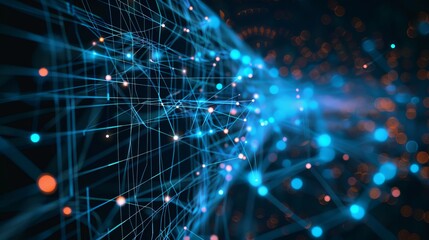 Obraz premium Digital abstract background for technological operations, neural networks, AI, data transmission and encryption, digital archives, audio and visual representations, scientific research. Copy space