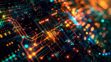 Obraz premium Digital abstract background for technological operations, neural networks, AI, data transmission and encryption, digital archives, audio and visual representations, scientific research. Copy space