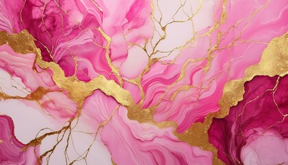 A pink, white and gold marble pattern with gold cracks, pink marble background with gold