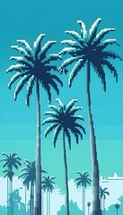 view of palm trees in the sky, blue sky.