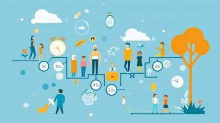 Create a timeline showcasing significant life events and achievements for adults. Highlight milestones such as career advancements, personal growth, and family developments.