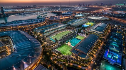 Obraz premium Create a visual aid detailing major sporting events. Include events like the Dubai World Cup, Dubai Tennis Championships, and the Dubai Marathon.