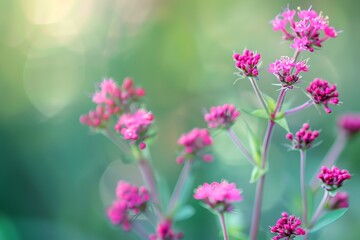 Close-up of vibrant pink wildflowers against a soft, blurred green background, creating a fresh and natural scene.