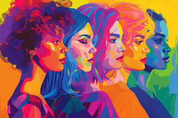 Fototapeta premium A poster features several lgbt people with different colored hair, in the style of art illustration