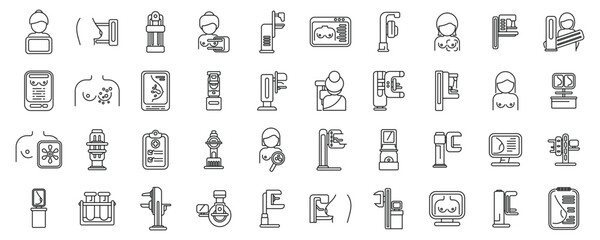 Fototapeta premium Mammogram icons flat set vector. A collection of icons including a man, a flag, a book, a computer, a television, a person with a camera, a person with a cell phone, a person with a computer mouse, a