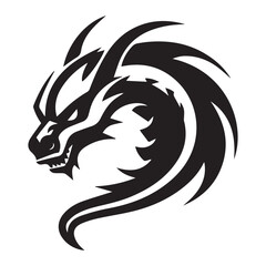 Naklejka premium Black simple dragon mascot logo icon, vector illustration on white background