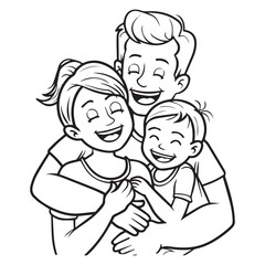 Black line art design of an family, vector illustration for coloring book pages on white background